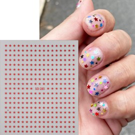 6 Sheets Star Nail Decals for Nail Art 3D Self-Adhesive Celestial Nail Stickers White Black Red Purple Silver Laser Pentagram Nail Art Stickers Mini Star Nail Design Decals for Women Nails Decoration