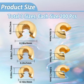 SOFPLATE 1 Box 600 Pieces 3.2 mm 4 mm 5 mm Crimping Beads Knot Covers Gold Crimping Bead Caps Half Round Open Crimp End Tip Brass Crimping Tool Spacer Beads Fittings for Jewellery Making Accessories