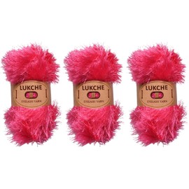 Lukche Eyelash Fun Fur Yarn Premium 100% Polyester 164 Yds (150 Mt), 3.53 Oz (100 Gr) Colorful Crochet Yarn Dıy Hand Knitting. (Candy Pink, 3 Skein)