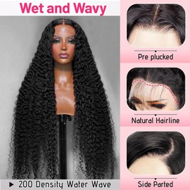 LYILYI 32 Inch 13x6 Water Wave Lace Front Wigs Human Hair Pre Plucked 13x6 HD Transparent Lace Frontal Curly Wigs Human Hair 200% Density 12A Wet and Wavy Wig Human Hair for Women