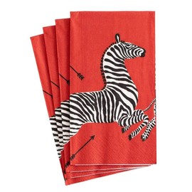 Entertaining with Caspari Guest Towels, Zebras Red, Pack of 15
