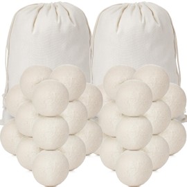 Roowest 60 Pcs Wool Dryer Balls Set Reusable Laundry Wool Balls with Muslin Bags Fabric Softener Anti Wrinkle Anti Static Saving Energy and Time