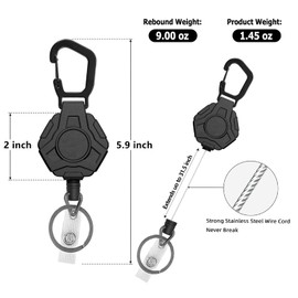 ZCOINS 2 Pack Retractable Keychain Heavy Duty Carabiner Badge Holder, ID Badge Holder Reel with Steel Cord, Outdoor Automatic Retractable Wire Rope Tactical Keychain Accessories for Men