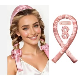 Signature 8 Diadema con rulos sin calor/Rizador de cinta de seda sin calor para rizos con pinza para el cabello, ondas suaves y naturales, rulos para 