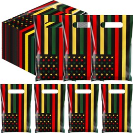 Kolldenn 100 Pcs Juneteenth Plastic Gift Bags Bulk Black Party Favors Bags June 19th Freedom Day Decoration for African Afro Juneteenth Day Party Favor Supplies Decoration