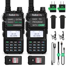Radioddity 2 Pack GM-30 GMRS Handheld Radio 5W Long Range Two Way Radio for Adults, GMRS Repeater Capable NOAA Scanning Receiving, with Programming Cable, for Off Road Overlanding (Chirp Competible)