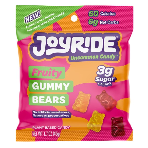 JOYRIDE by Project 7 Keto Gummies, Gummy Bears – Keto Candy with 3g Sugar & 6g Net Carbs – Low Calorie Snacks – Vegan Gummy Candy with no Sugar Alcohols (Low Sugar, 1.8oz (Pack of 8))