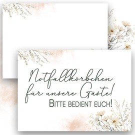 Emergency Basket Cards Set of 4 A6 Printed on Both Sides Signs for Guests Wedding Event Celebration High-Quality Place Cards E&G Klasse Fine Flowers Wild Flowers Made in Germany