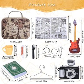 LETTERASHQP Miniature Vintage Decoration, Miniature Accessories, Miniature Dollhouse Accessories, Miniature Decoration with Toothbrushes Toothpaste Model Books Glasses Hangers Camera DIY Decor Gift