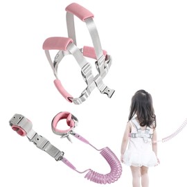 Baby Anti-Lost Belt, Xiuyer 2.5 m Children's Lead Harness, Children's Running Harness, 2-in-1 Set, Safety Wrist Cuff with Lock + Rubber Strap, Removable Bracelet with Safety Lock (Pink)