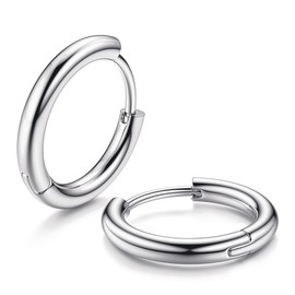 Kakonia G23 Solid Titanium Hoop Earrings Implant Grade Hypollergenic Small Huggie Hoop Earrings Hinged Sleeper Cartilage Earrings for Women Men Silver Gold Black 8mm 10mm 12mm