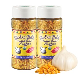 Garlic Gold Toasted Nuggets, Crunchy Roasted Garlic Seasoning, USDA Certified Organic Salad Topper, Keto Paleo Friendly (2.1 Ounces, 2 Pack)