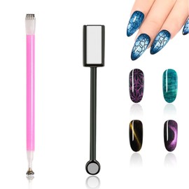 DELUXEFOX Nail Magnets, Magnetic Nails, Nail Tools (Set of 2) Magnetic Sticks, Nail Magnets, Double Ended Floral Magnets, 3D Cat Eye Magnets, Gel Nail Magnet, Magnetic, Strong, Manicure Tool, For Home