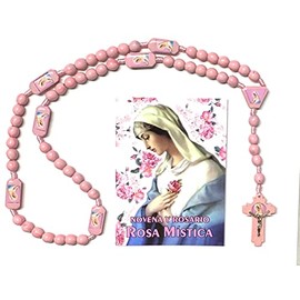 Gigi's Classy Kids La Novena de La Virgen Rosa Mistica con Rosario de Madera Virgen Mystic Rose Prayer Book Wood Rosary 2 Pc set, Pink