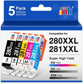 st@r ink PGI-280XXL CLI-281XXL Replacement for Canon 281 Ink Cartridges Compatible for Canon TR8620a Ink Cartridges TR8520 Ink TR8620 TR7520 TS6320 TS6120 TS9120 TS8500 TR8600 TS9521C-5 Color Pack