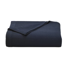 Nautica Home | Baird Collection 100% Cotton Signature Diamond Weave Pattern Cozy Blanket, Soft and Durable for All Seasons, Easy Care Machine Washable, Twin, Navy