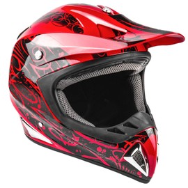 Typhoon Adult Dirt Bike Helmet & Goggles ATV Motocross DOT, Red w/Red (Large)