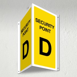 V Safety Security Point D - 3D Corridor Sign 340 x 300 mm - 3mm Indoor Palboard + Fold & Drill Holes - Customised