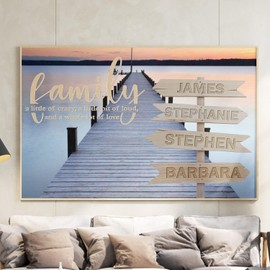 Sunset Canvas Wall Art With Names, Family Sign Canvas On Anniversary, Framed Wall Art For Living Room