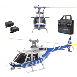 Bell 206 Remote Controlled Helicopter Aircraft Plane Drone RC Heli Single Rotor No Ailerons 6CH 6-Axis Gyroscope Altitude Hovering Not-Optical Flow Localization 2Battery for Adults Beginners (Blue)