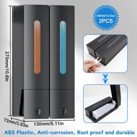 WPPQWP Soap Dispenser Wall Mounting, No Drilling, (2 x 400 ml) Shower Gel Dispenser Wall, Shampoo Dispenser for Shower/Bathroom, Wall Soap Dispenser (400 ml, Pack of 2)