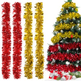 Christmas Garlands Red Gold, 2 m Tinsel Garland, 4 Pieces Tinsel Christmas Tree, Gold Red Tinsel Garland Christmas, Christmas Decoration Tinsel for Christmas Tree Decoration, Birthday Party Decoration