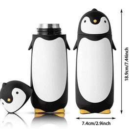 AioTio Edelstahl-Thermobecher in niedlichem Pinguin-Design 280 ml (Schwarz)