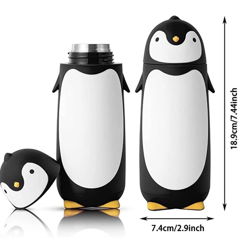 AioTio Edelstahl-Thermobecher in niedlichem Pinguin-Design 280 ml (Schwarz)