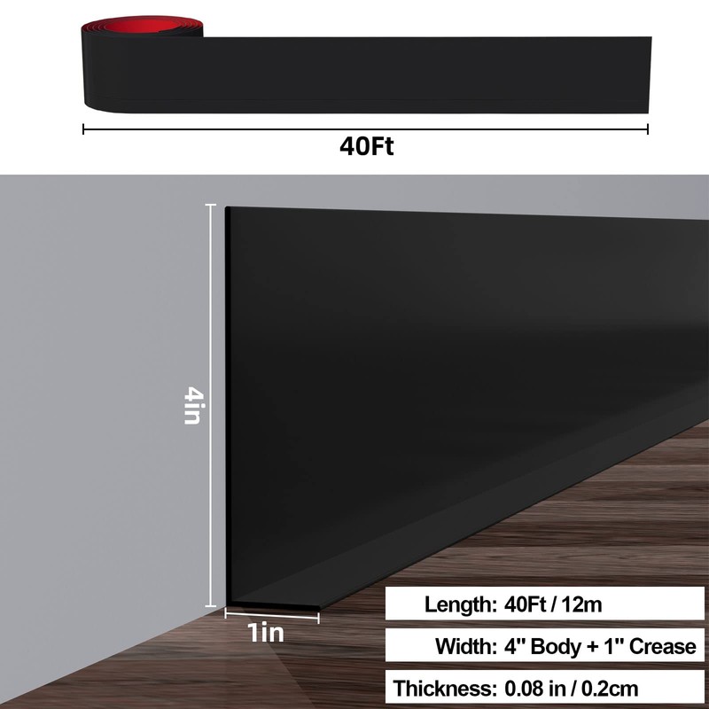 Duzzy Flexible Baseboard Molding Trim, 5 Inch(W) x 40 Feet(L)
