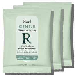 Rael Toallitas húmedas femeninas con ingredientes naturales – Flushable, tamaño de viaje, uso de toda la piel, respetuoso con el medio ambiente, sin parabenos, pulpa natural, pH equilibrado, uso diario, suave y seguro para mujeres íntimas (3 unidades)