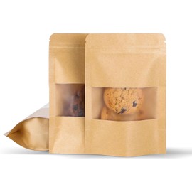 100 Piezas Bolsas de Papel Kraft de Bolsas Pouch con Ventana Cierre Hermético de Cremallera Bolsas Resellables para Dulces Accesorios, Aperitivos, Joyería y Más, 9x14cm (Amarillo)