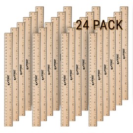 Rulers 24 Pack - Rulers 12 Inch, Wood Ruler with Metal Edge Greta for School, Classroom, Home, and Office