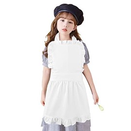 Love Potato Pure Cotton White Apron Children Cooking Apron Princess Ruffle Apron for Kids 4-7 Years Old