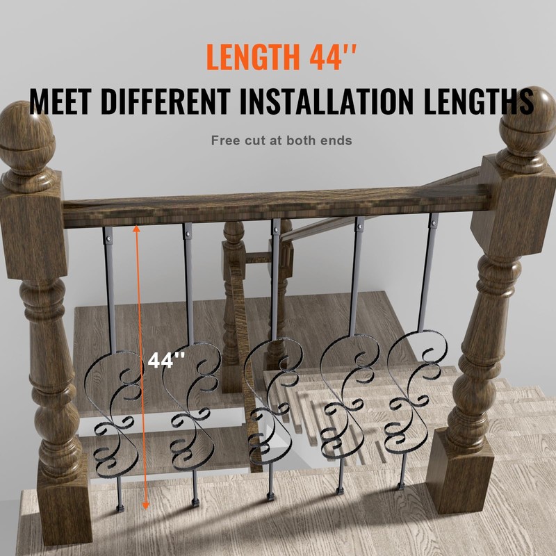 VEVOR Staircase Metal Balusters, 44'' x 1/2" Galvanized Steel Decorative