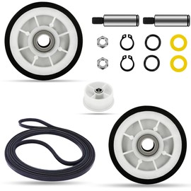 Upgraded 303373K 2-PACK Roller Wheel Drum Support Kit & 33002535 Dryer Belt & WP6-3700340 Dryer Idler Pulley - Fit for May-tag Neptune Atlantis MDE3000AYW MDE5500AYW MDG5500AWW MDE9206AYW MDG3000AWW