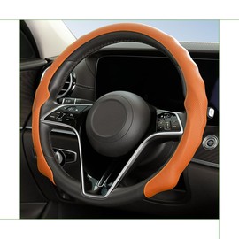 Sandfren Car Steering Wheel Cover, 15 inch Nappa Leather Anti-Slip & Ultra-Thin 5D Vehicle Steering Wheel Protector, Breathable Automotive Interior Accessories, Universal Fit (Orange)