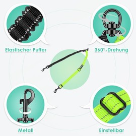 Nasjac Double Dog Lead, No Tangle 360° Rotating Splitter Double Lead for Two Dogs, Adjustable Shock Absorbing Bungee Reflective Lead for Dogs Small Medium and Large Running Training