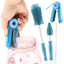 4pcs Silicone Bottle Brush Set,4 in 1 11" Silicone Brush,Nipple Brush,Straw Brush,Bottle Gap Cleaner Brush,for Milk Bottles,Sports Bottle,and Smaller Diameter Bottle Openings