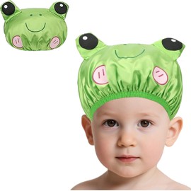 2 Pcs Shower Cap for Kids, Kids Shower Caps for Girls, Cute Hair Cap Wide Elastic Band, Reusable Waterproof Shower Cap, Bath Cap for Kids Girls Boys, Frog Shaped Funny Interesting Shape Women
