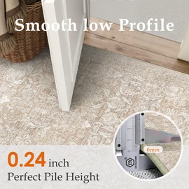 PureCozy Beige 2x3 Area Rug Washable Entryway Door Mat Vintage Carpet Indoor Non Slip Small Low Plie Thin Kitchen Bathroom Rug Retro Accent Throw Entrance Bedroom Office Living Room