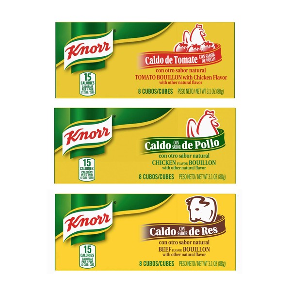 Knorr Bouillon Cubes 8 Count Box Variety Pack - Chicken, Beef and Tomato Chicken Flavor Bouillon (3 Pack)