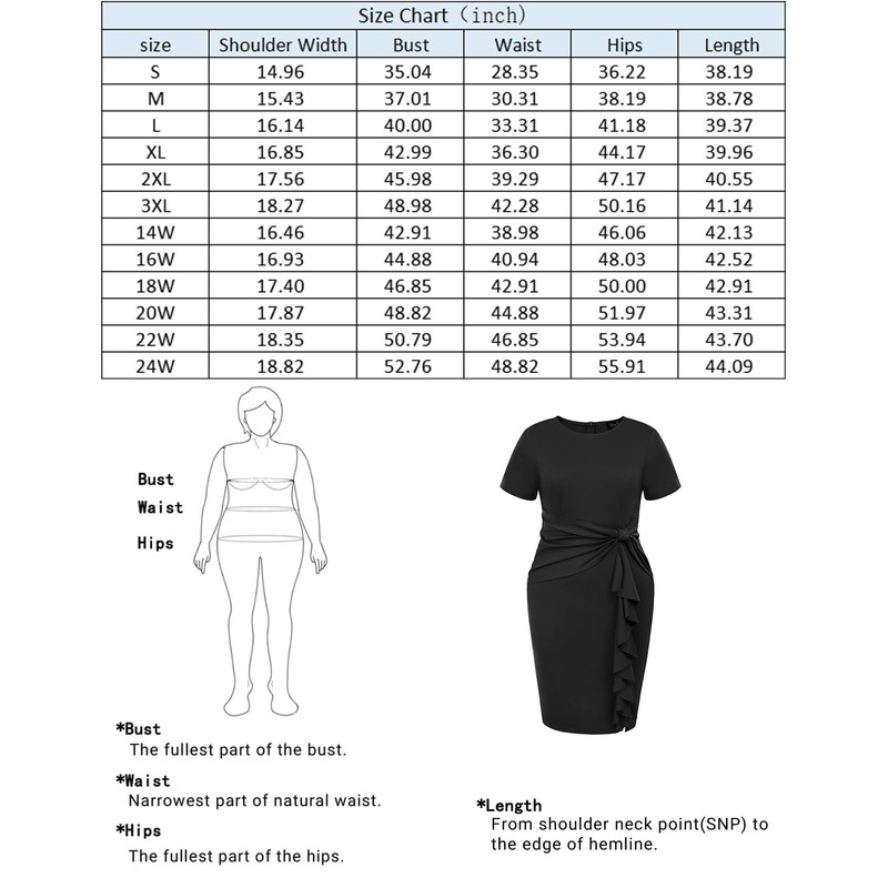 Hanna Nikole Women's Front Slit Vintage Bodycon Ruffle Business Formal