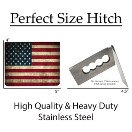 USA Tattered Rustic American Flag Trailer Hitch Cover Plug Heavy Duty Stainless Steel US Patriotic United States Flag 2 Inch Standard