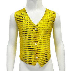 KKmeter Kids Boys Girls Sequined Dance Hip Hop Performance Party Costume Vests Jacket Waistcoat Gold(12-13)