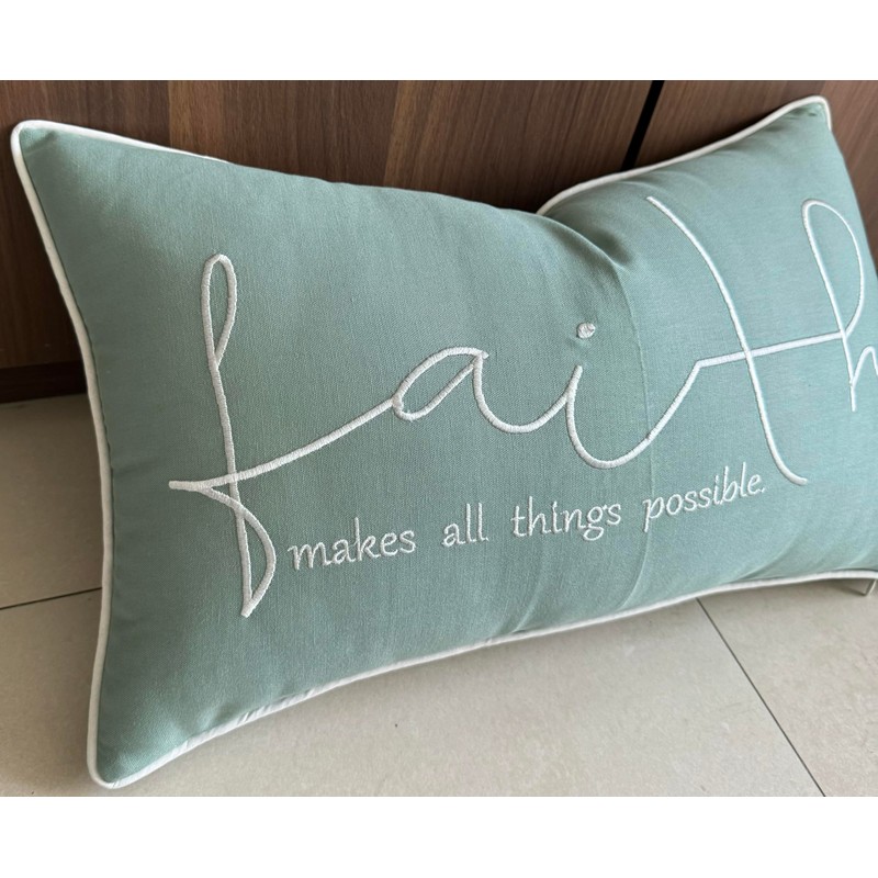 Rudransha Faith Sentiment Embroidered Decorative Lumbar Accent Throw Pillow Cover