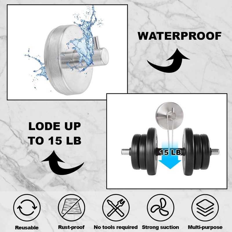 Dntorx Suction Cup Hooks, Silver Stainless Steel Suction Hook for