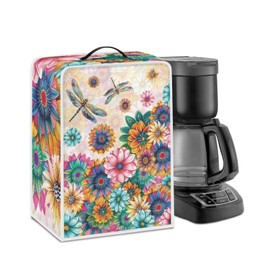 Mintulipy Coffee Machine Cover with Top Handle for Kitchen Appliance Bohe Floral Dragonfly Coffee Maker Dust Cover Compatible with Keurig K-Classic and K-Select Easy Clean