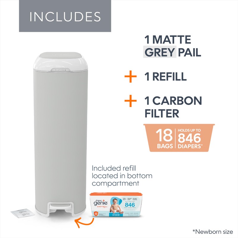Diaper Genie Platinum Pail (Grey) is Made in Durable Stainless