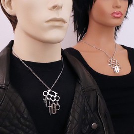 Real Metal Knucks Charm” With Four Additional Mini Charms Silver Finish Pendant Necklace