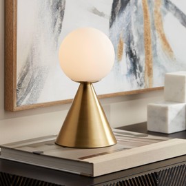 360 Lighting Mobley 10 1/2" High Small Mid Century Modern Glam Luxe Accent Table Lamp Gold Metal Single Glass White Shade Living Room Bedroom Bedside Nightstand House Office Home Reading Kitchen